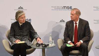 South Korea's Foreign Minister Kang Kyung-wha (left) and US Senator Lindsey O Graham take part in a panel discussion at the 56th Munich Security Conference (MSC) in Munich, southern Germany. AFP