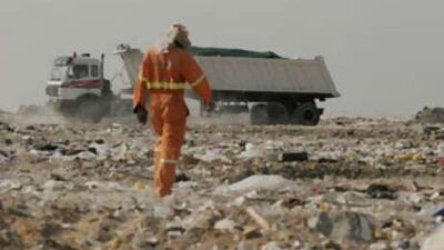 The Hmeem landfill site receives an average of 800 truck loads of waste per day, seven days a week. A full-sized truck carries 20 tonnes of waste.