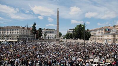 Thousands of people rallied in Rome. AP