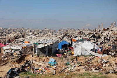 Displaced Palestinians live among the rubble and debris of buildings destroyed by the Israeli military in Jabalia refugee camp, northern Gaza. AFP