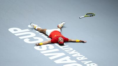 Rafael Nadal celebrates after defeating Denis Shapovalov to seal victory in the Davis Cup. AFP