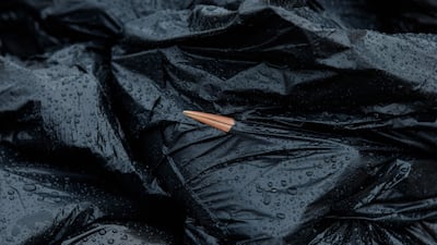 The beak of a dead stork protrudes from a bin bag at the Manzanares River in Getafe, Spain, amid heightened bird flu fears. AFP