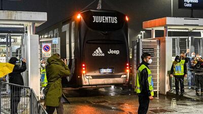 Juventus' team bus arrives at the Allianz Stadium for the Serie A match against Napoli. AFP