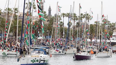 Global Sumud Flotilla vessels prepare to depart for Gaza at the port of Barcelona. EPA