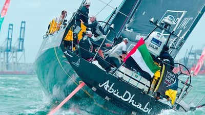 Spain's Team Telefonica, right, skippered by Iker Martínez, leads the Abu Dhabi Ocean Racing team before winning the in-port race.