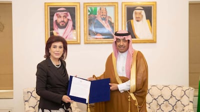Safia Al Suhail, Iraq's first-ever female ambassador to Saudi Arabia, presents her credentials in Riyadh. Photo: Iraqi foreign ministry