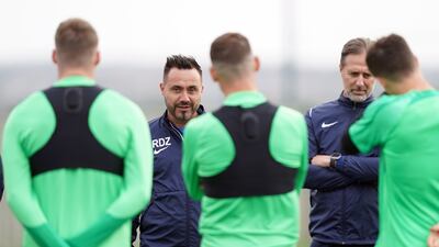 Roberto De Zerbi oversees training ahead of Brighton's Europa League match against Marseille. PA