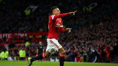 Jesse Lingard of Manchester United celebrates scoring his team's first goal against West Brom on Saturday. Alex Livesey / Getty Images / November 7, 2015