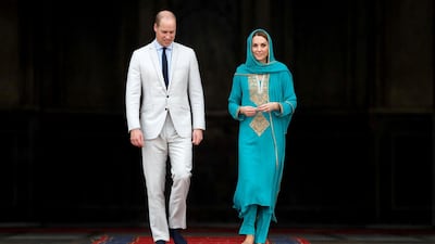Britain's Prince William and Catherine, Duchess of Cambridge leave the Badshahi Mosque in Lahore, Pakistan October 17, 2019. REUTERS/Peter Nicholls