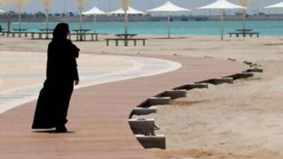 The boardwalk on the new Abu Dhabi public beach on the Corniche. Sheikh Khalifa visited the capital on July 8, 2008.