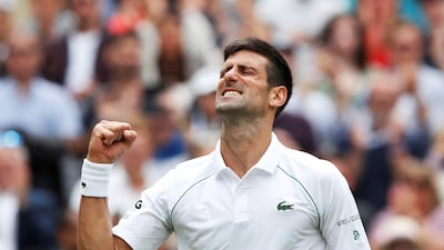 Novak Djokovic celebrates winning his fourth round match at Wimbledon against Cristian Garin. Reuters