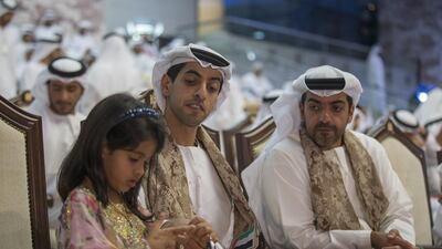 Sheikh Hamed bin Zayed Al Nahyan, Chairman of Crown Prince Court - Abu Dhabi and Executive Council Member, right, and Sheikh Khaled bin Zayed, Deputy Chairman of Etihad Airways, second right, at the celebrations. Mohamed Al Hammadi / Crown Prince Court - Abu Dhabi