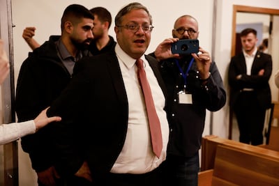 Israel's far-right National Security Minister Itamar Ben-Gvir enters the court before the start of Prime Minister Benjamin Netanyahu's trial in Tel Aviv. EPA