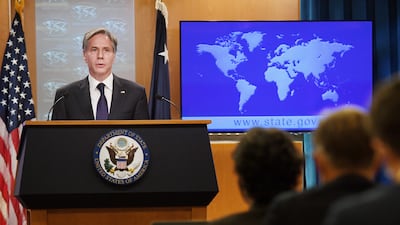 Secretary of State Antony Blinken at a media briefing. The State Department has been criticised for moving too slowly on ambassador nominations. AP