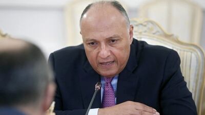 Egyptian foreign minister Sameh Shoukry at a meeting with Russian foreign minister Sergey Lavrov in Moscow. Sergei Chirikov / EPA / March 16, 2016