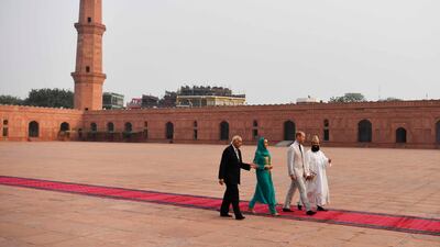 Britain's William (2nd L) and Catherine (2nd R), Duke and Duchess of Cambridge visit the Badshahi Mosque at Lahore in Pakistan, 17 October, 2019. The Cambridge's are engaging in a royal tour of Pakistan from 14 - 18 October 2019. EPA