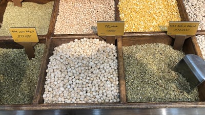 Turkish and Jenin freekeh at a spice shop in Amman. Khaled Yacoub Oweis / The National