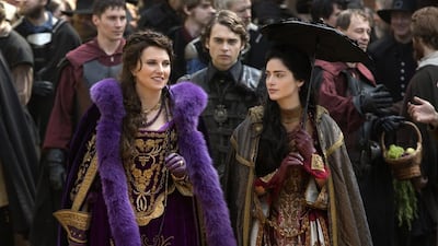 Lucy Lawless, left, and Janet Montgomery in Salem. William Lothridge / courtesy WGN America / AP Photo