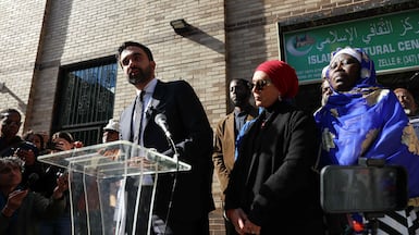 Zohran Mamdani, the Democratic front-runner in the New York City mayoral race, speaks outside a Bronx Mosque on October 24. Getty Images via AFP