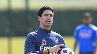 Arsenal manager Mikel Arteta during a training session at London Colney. Getty