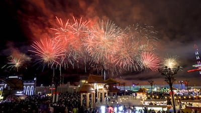 Sheikh Zayed Heritage Festival drone and fireworks New Year’s Eve display held at Al Wathba, Abu Dhabi. Victor Besa / The National