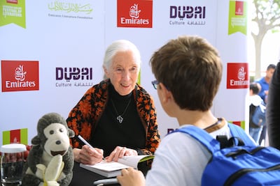 Jane Goodall at the festival in 2020. Photo: Emirates Airline Festival of Literature