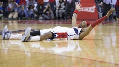 Washington Wizards forward Paul Pierce reacts after scoring the winning shot in the final moment of Game 3 against the Atlanta Hawks in their NBA play-offs second round series. Michael Reynolds / EPA / May 9, 2015