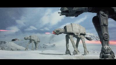A scene depicting the Battle of Hoth in Star Wars: Episode V. Courtesy Lucasfilm Ltd