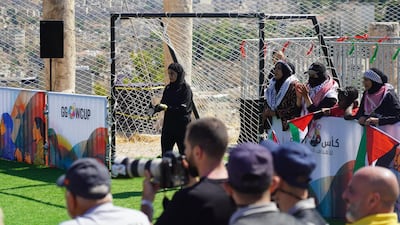 TheLet Gaza Live team plays against the Plastiquas team in the GGWCup semi final. Amy McConaghy / The National