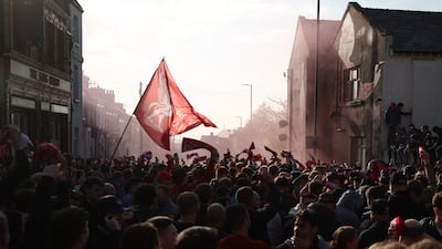 Liverpool fans gather outside Anfield before the Champions League semi-final first leg against Villarreal on April 27. Reuters