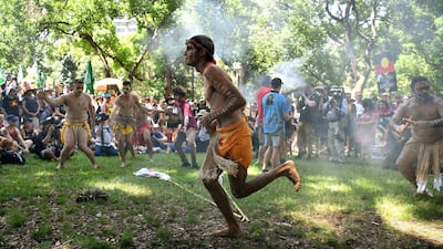Indigenous dancers participate in an 'Invasion Day' Rally on Australia Day in Sydney, Australia. EPA