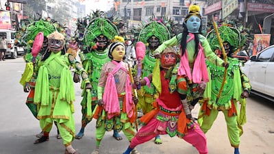 Traditional Chhau dancers dress in the guise of Hindu deities in Kolkata. AFP