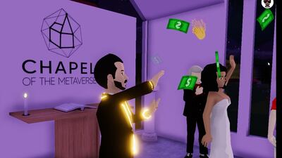 The metaverse wedding featured a ceremony in a chapel.