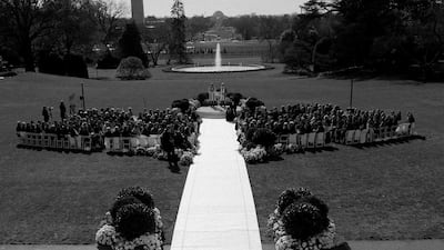 Guests arrive on the South Lawn to a stunning backdrop of the Washington Monument. Photo: Corbin Gurkin