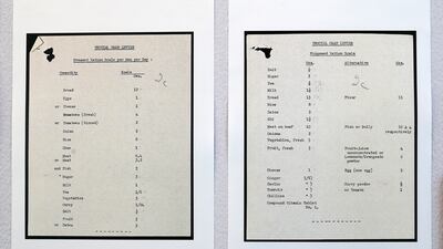 The daily rations for the Trucial Oman Levies, 1953.