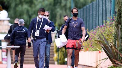 Rafael Nadal arrives for a training session at Monte-Carlo Country Club. Getty