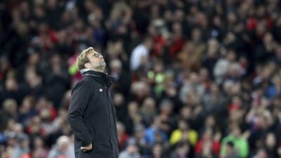 Liverpool manager Jurgen Klopp reacts after the final whistle of his side's 2-2 draw with Bournemouth on April 5, 2017. Martin Rickett / AP