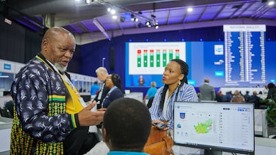 Gwede Mantashe, chairman of the African National Congress, at the Independent Electoral Commission national results centre in Midrand, South Africa. Bloomberg