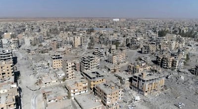 An aerial view of the damage to Raqqa from the fight to liberate the Syrian city from ISIS. AP Photo