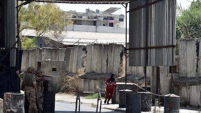 Lebanese army soldiers on high alert outside Ain Al Hilweh, the Palestinian refugee camp in Saida, Lebanon. EPA