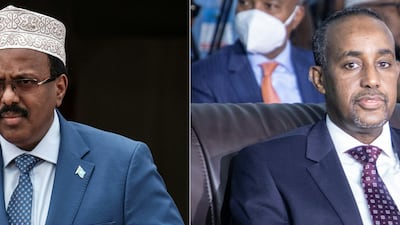 Somalia's President Mohamed Abdullahi Mohamed, left, and Prime Minister Mohamed Hussein Roble have long been at loggerheads over delayed elections. Photo: AFP