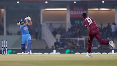 Rohit Sharma on his way to his record-setting century during India's T20 win over West Indies. AP Photo