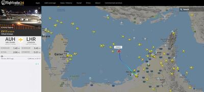 Etihad flight EY17 flight is bound for London Heathrow. Flightradar24