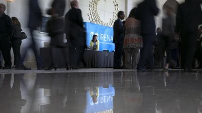 Delegates from more than 150 countries during a break at the International Renewable Energy Agency session. Silvia Razgova / The National