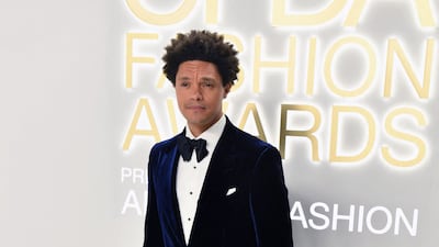 South African comedian Trevor Noah in a velvet tuxedo.