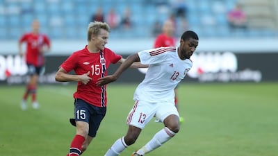 Martin Odegaard, left, scored five goals and made six assists in 23 league matches in Norway for Stromsgodset in 2014. Photo Courtesy / UAE Football Association