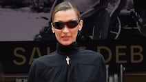 Palestinian-American model Bella Hadid pairs Tom Ford with a key necklace at the 2026 Cannes Film Festival. Getty Images