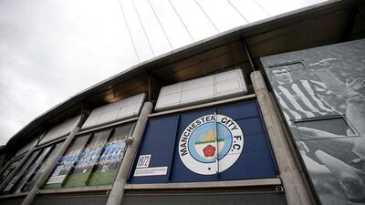 General view at the Etihad Stadium of the club badge from 1972 ahead of the Premier League match against Sunderland on Saturday. Jan Kruger / Getty Images