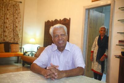 Ramkumar Bharadwaj with his wife at home in Bandra, Mumbai. Subhash Sharma for The National