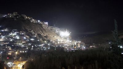 Fireworks explode in the air during New Year's Eve celebrations in Damascus, Syria. EPA